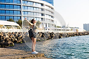 Woman working out at the beach