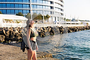 Woman working out at the beach