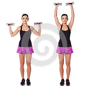 Woman working out with dumbbells in a gym