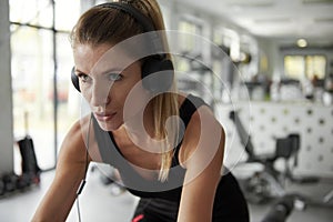 Woman working out with exercise bike