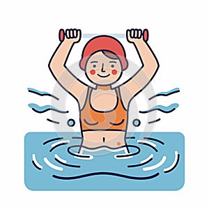 Woman working out water, fitness swimming pool exercise, aquatic therapy session. Female swimsuit