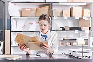 Woman working at the post office