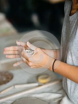 Woman Working At Pottery Studio