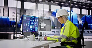 Woman Working In Power Plant Electricity