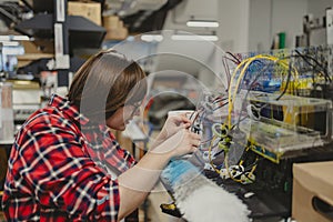 Woman working in a printing factory