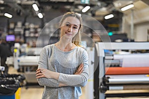 Woman working in a printing factory