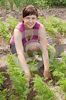 Woman working in vegetable garden