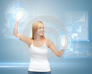 Woman working with virtual screen