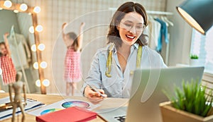 Woman is working at workshop