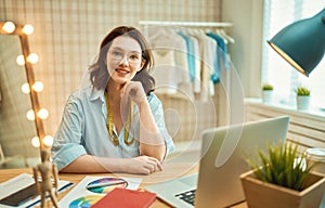 Woman is working at workshop