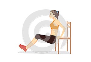 Woman workout with chair for body firming.