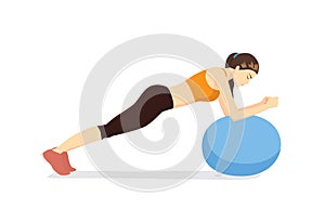 Woman workout with fitness ball in ball table top posture