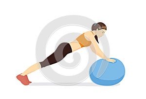 Woman workout with fitness ball in ball triceps extension posture