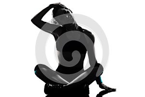 Woman workout fitness sitting stretching head