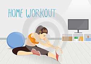 Woman workout in room at home.