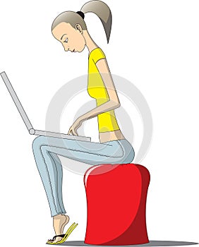 Woman works with computer