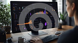 Business Analytics Dashboard on Computer Screen Data Analysis Charts and Graphs AI generated.