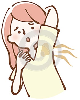 Woman worrying about armpit sweat summer clothes illustration