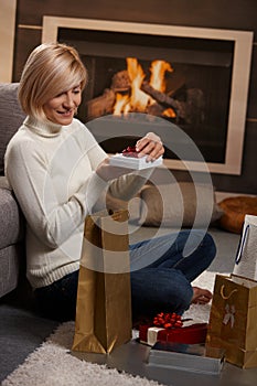 Woman wrapping presents