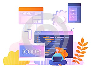 Woman write code concept