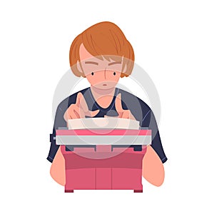 Woman Writer Character at Typewriter Writing Book Engaged in Creative Literary Work Vector Illustration