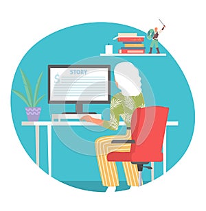 Woman writing story scenario at home office vector