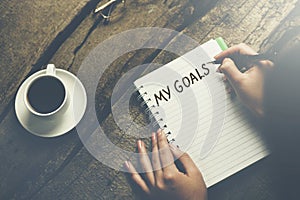 Woman written my goals text