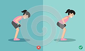 Woman wrong and right bent over row posture