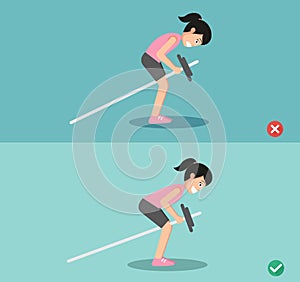 Woman wrong and right bent over row posture