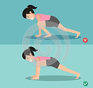 Woman wrong and right lizard lunge posture