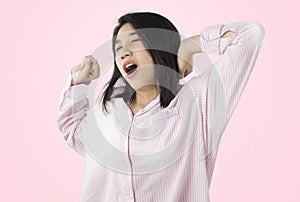 Woman yawn and stretch when her wake up feeling sleepy