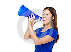 Woman yell with megaphone