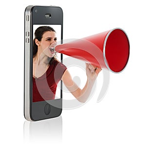 Woman yelling in megaphone