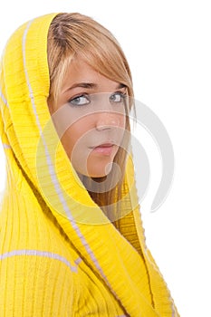 Woman in yellow hood