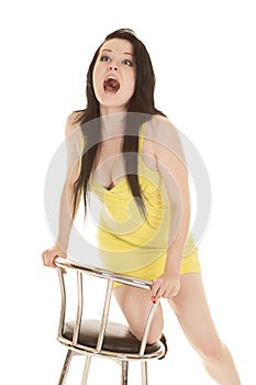 Woman yellow short dress scream