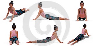 Woman in Yoga Cobra Pose with 6 angles of view
