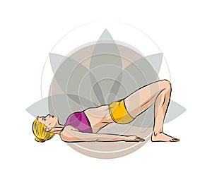 Woman in Yoga pose bridge - Setu Bandhasana