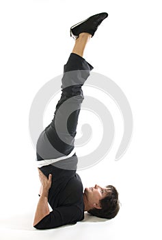 woman yoga position half shoulderstand