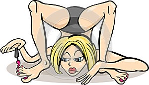 Woman in yoga position humor cartoon