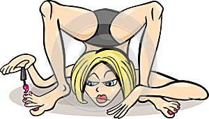 Woman in yoga position humor cartoon photo
