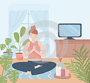 woman yoga relaxing in home