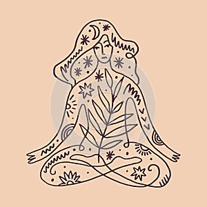 Woman yoga silhouette meditation lotus pose asana vector art