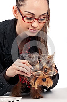 Woman with Yorkshire Terrier