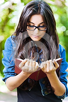 Woman young glasses reading