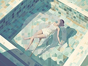 woman summer holiday pool girl water swim illustration relax person young. Generative AI.