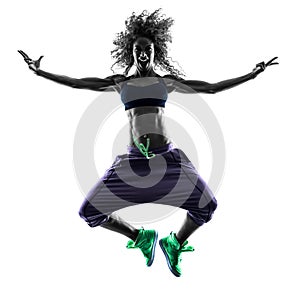 Woman zumba dancer dancing exercises silhouette