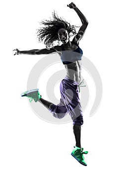 Woman zumba dancer dancing exercises silhouette