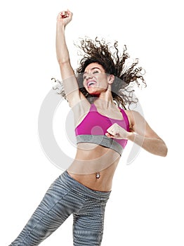 Woman zumba dancer dancing fitness exercises