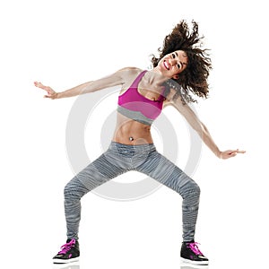 Woman zumba dancer dancing fitness exercises isolated