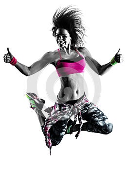 Woman zumba fitness exercises dancer dancing isolated silhouette